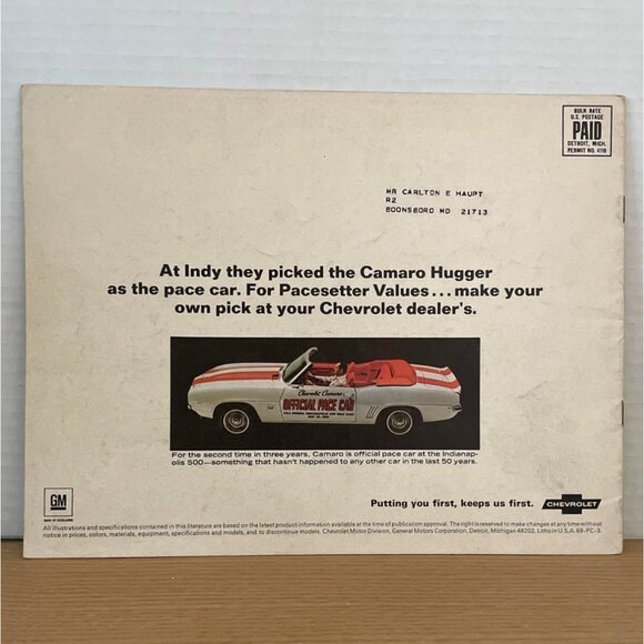 1969 Chevrolet Pacesetter Values Brochure Camaro Impala Malibu Caprice Chevelle - Picture 2 of 7